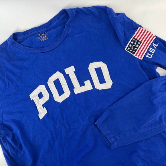 Polo Ralph Lauren Other - Polo Ralph Lauren Adult L Blue Long Sleeve Embroidered POLO USA Flag Patch Y2K